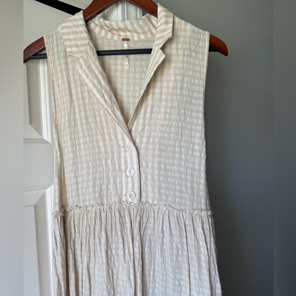 Free People Sleeveless Cream and White Gingham Dress Size Small - Picture 3 of 6